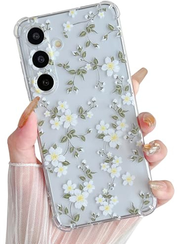 ZTOFERA-fodral till Samsung Galaxy A16 5G/4G, transparent klart mjukt TPU-fodral med blommönster, ultratunt reptåligt silikongel skyddande stötfångare fodral för Samsung A16 – stor vit blomma