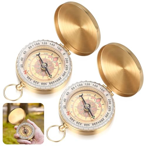 2 Pcs Pocket Compass for Navigation Compass, Waterproof Metal Luminous Compasses for Outdoor Camping Hiking Sports(Gold)