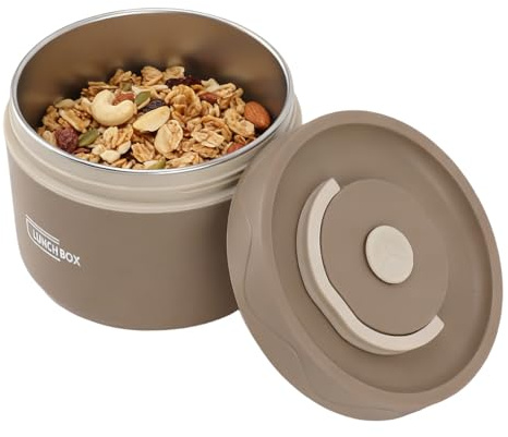 Hapivida Food Thermo, 550ml 304 Stainless Steel Double-Walled Soup Container Portable Round Lunch Food Jar Wide Mouth Bento Box for Work, School, Outdoor Dining (Insulated-Coffee)