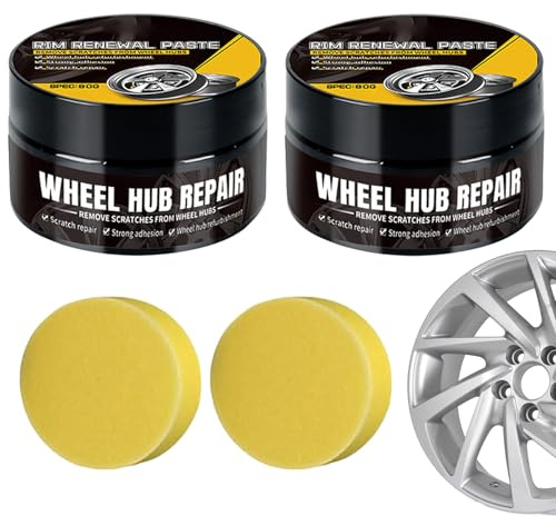 2PCS Car Wheel Scratch Repair Polish – 80g Hub Polishing Paste with Sponge, Car Alloy Wheel Scratch Repair Kit, Quick Scratch Repair Cream, Remove Scratches & Restores High-Gloss Finish for Cars