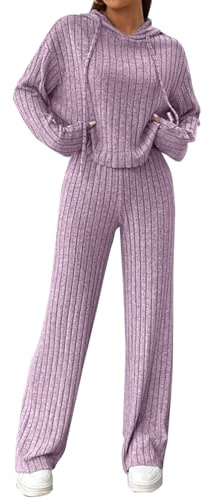 Tuta Donna Maglia Morbida Casual Maglione Maniche Lunghe Pullover Top E Pantaloni a Gamba Larga Set Due Pezzi Comode Leggera Tuta Casa Elegante Curvy Complete Invernale Calda Completi Firmate Outfits