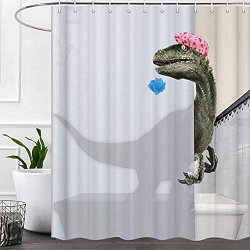 AwnsIMfreien Duschdraperi, Dinosaurie Duschdraperi, 180 x 180 cm rolig, vattentät polyester nyhet med 12 krokar för badrum, dinosaurie