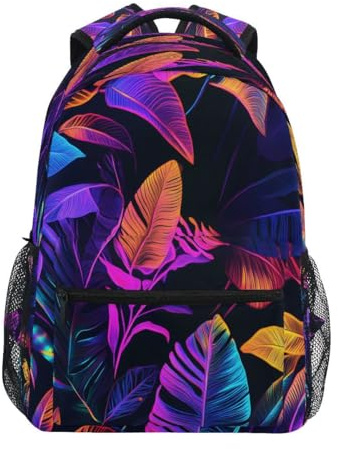 Dagryggsäck neonblad svart bakgrund ryggsäck klassisk skolryggsäck unisex skolväskor för tonårsålder arbetsresa högskola 29 x 40 cm