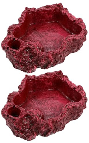 CATIEBYE 2 Comederos para Reptiles de Resina, Plato para Gecko y Anfibios, Rojo, Estable y Antideslizante para Terrario
