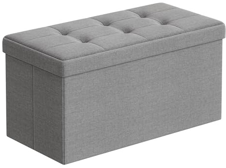 SONGMICS MAZIE Collection - Storage Ottoman Bench, 76 cm Folding Foot Rest Stool, End of Bed Bench, Easy Assembly, for Living Room, Bedroom, Entryway, Light Grey LSF84GYX