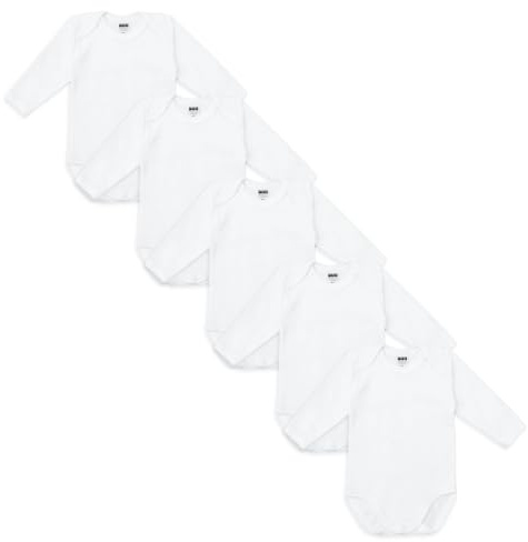 Langärmeliger Baby-Body | 100% Baumwolle | Unisex | Bodys für Mädchen und Jungen | Weiß naturfarben | 5er-Pack Bodys