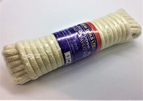 REMI TOOLS LTD 10m/32 Feet 8mm thick Natural Cotton Rope Heavy Duty cotton Clothesline Rope Washing Line Rope, Adjustable for Indoor Outdoor Laundry Clothesline, Hanger for Camping Travel & Home Use