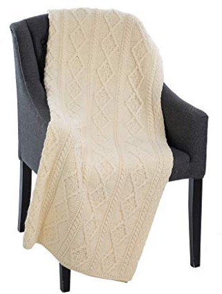 SAOL 100% Merinowolle Warme und Weich Fischer Out of Ireland Wolldecke, 60x40 Zoll, in Natur / Haferflocken (Natur)