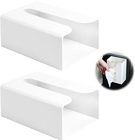 2 Piezas Dispensador de Toallas de Papel Sin Agujeros Caja Porta Pañuelos para Montaje en Pared Dispensador de Secamanos Dispensador de Bolsas de Basura Dispensador de Papel de Manos Plástico Blanco