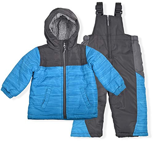 Arctic Quest Boys' Bib Snow Pants and Ski Jacket Water-Resistant Snowsuit For Kids Winter Hooded Jacket, Turquoise, 18M