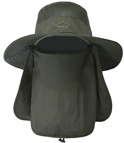 ehsbuy Fischerhut Herren Breiter Krempe Mesh Tropenhut Safari Hut Faltbar Sonnenhut mit Gesichtsbedeckung Nackenklappe