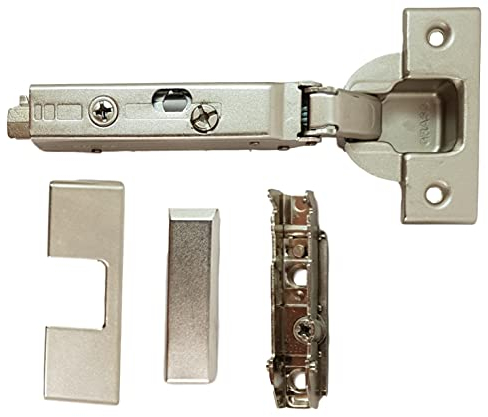 Set bestehend aus: GRASS Tiomos Möbel - Scharnier (Bohrabstand: 42 mm) Topfband mit Dämpfer, 110°, GERADE Montageplatte und 2 Abdeckkappen. Ausführung: Eckanschlag