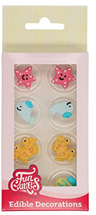 FunCakes Sugar Decorations Sea Life: Prêt à l'emploi pour la décoration de gâteau, parfait pour les cupcakes, muffins et plus, certifié sans gluten, Set / 8