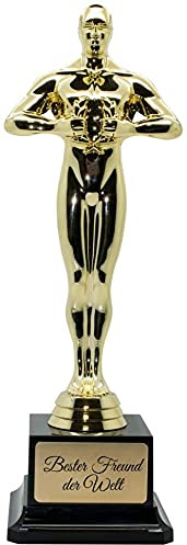 Siegerfigur 'Bester Freund der Welt', Sieger-Trophäe 'Viktor' 26,5cm hoch im Filmpreis-Award Look, Siegerpokal auf Sockel, Idee für Männer und Frauen