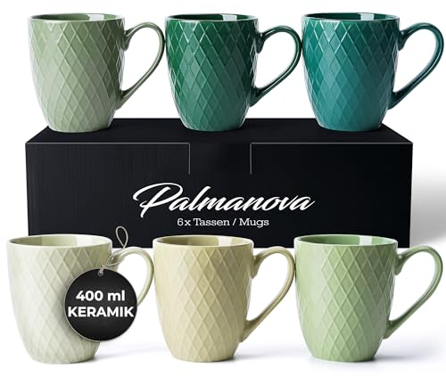 MIAMIO - 6 x 400 ml - Set di tazze da caffè - Tazza moderna in ceramica - Tazza da caffè grande - Collezione Palmanova (Verde)