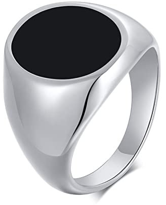 Bishilin Herren Ringe Edelstahl, Ringe mit Gravur Personalisiert Siegelring mit Emaille 17MM Breit Männer Ring Silber Freundschaftsringe Größe 62 (19.7)