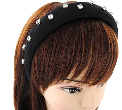 axy Haarreif mit Stoff gepolstertes und Schmucksteinen - Damen Haarreifen Stirnband Haarschmuck HRK2BS (Schwarz)