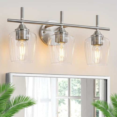 foucasal 3-Light Bathroom Light Fixtures, Brushed Nickel Vanity Wine Glass Light, Bathroom Wall Lamp for Mirror Kitchen Bedroom Hallway Living Room Hallway