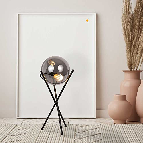 s.luce Orb Glas-Tischlampe Dreibein 20cm Glaskugel Wohnzimmer Tischleuchte Dimmbar, Glasfarbe Rauch, Dreibein Gold