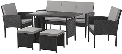 SVITA Denver Polyrattan Gartenmöbel Set Essgruppe Lounge Esstisch Schwarz