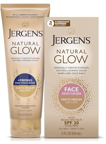 Jergens Natural Gradual Glow Bundle Pack: Daily Moisturizer +Firming 7.5fl oz and SPF20 Face Moisturizer 2fl oz, Fair to Medium