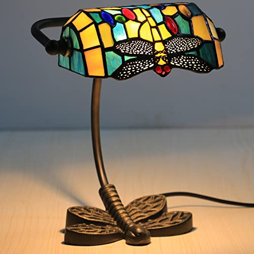 AIBOTY Banker Lampe Tiffany Schreibtischlampe grün orange lila blau Libelle Stil Glasmalerei Tischlampe, verstellbare Luxus Speicher Klavierlampe 10 hoch für Bibliothek Wohnzimmer,Lila