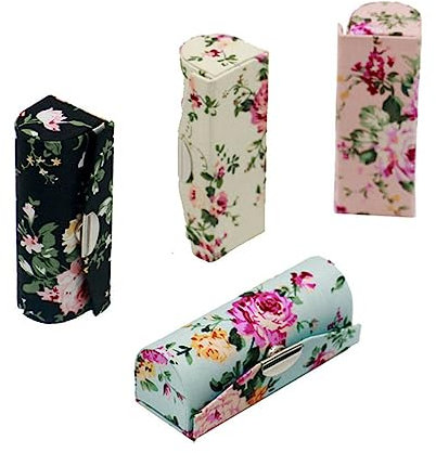 RURUOGUK 4 PCS Lipstick Case Holder with Mirror Vintage Flower Print Lipstick Organizer Box