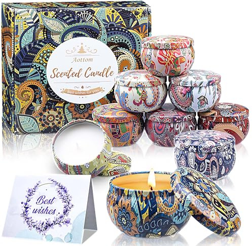 Christmas Scented Candles Gifts Set for Women 9PCS Aromatherapy Candle with Greeting Card,180 Hrs Burning Scented Natural Soy Wax Home Relaxing Stress Presents for Mum Friends Wife Bath Yoga 2.5Oz/Pcs
