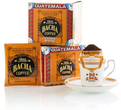 Bacha Coffee - Café Sierra Madre Origine Unique Guatemala - 12 Sachets 12g | Arômes Chocolat, Fruité - 100% Arabica avec filtre intégré - Torréfaction Medium - Caféiné