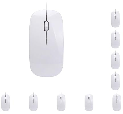 Lot de 10 mini souris filaire ultra-fines pour ordinateur de bureau, ordinateur portable, noir mat, blanc, souris de jeu ergonomique mignonne, blanc