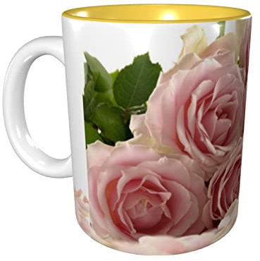 RFSHOP Rosa Rosen Kaffeetassen 325 ml Keramik Becher für Büro und Zuhause Wasser Tee Tasse Innen Gelb