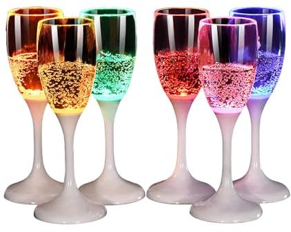 Lot de 6 Tasses Lumineuses à LED, Flûtes à Vin, Champagne, Verres à Cocktail, Whisky, Verres à Couleur Changeante, Verres à Bière, Jus de Fruits, Tasses pour Mariage, Fête, Anniversaire,(#1)