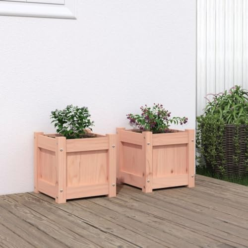 Gecheer Jardinières Lot de 2 Bois Massif Douglas, Bac de Plantation pour Cultiver Fleurs Herbes Plantes, Lit Surélevé de Jardin Potager pour Terrasse, Balcon, Extérieur Type A