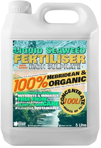 Elixir Garden Organic Hebridean Liquid Seaweed Plant & Lawn Fertiliser with Added Iron Sulphate | Concentrated 5 Litre Bottle