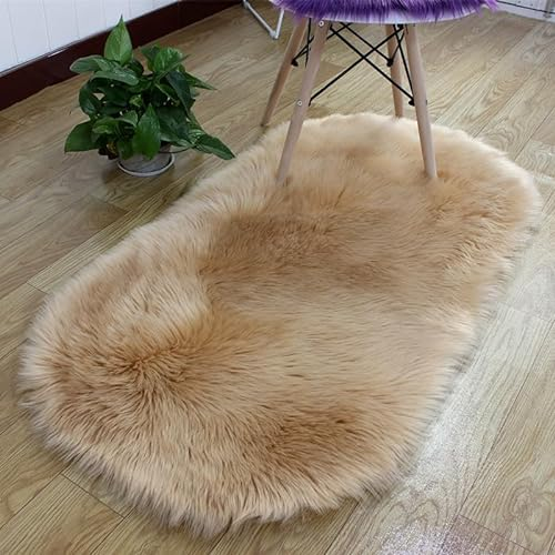 SMTCM Ovaler Kunstfell Teppich Bettvorleger Sofateppiche Plüschteppiche Fellimitat Weich Langflor Flauschiges Hochflorteppiche Geeignet für Schlafzimmer Wohnzimmer Kinderzimmer