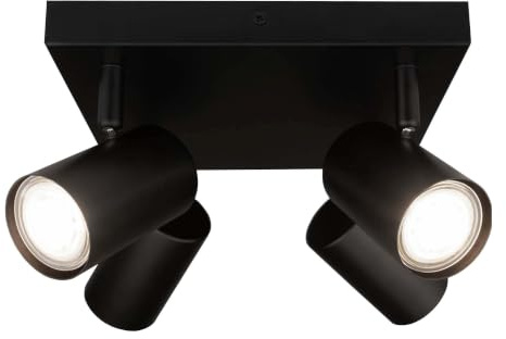 Ledvion LED Deckenstrahler Schwarz 4-Licht Quadrat GU10 3W Neutralweiss | Mit Leuchtmittel geliefert fuer Flur Wohnzimmer Kueche Schlafzimmer und trockene Innenraeume