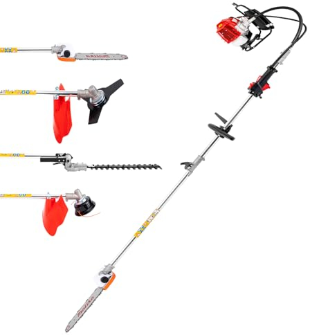 4 in 1 Benzin Stab-Heckenschere 52cc 2-Takt Professionelle Trageschlaufe und inklusive Verlängerung Kombigerät Heckenschere Kombi-System Freischneider