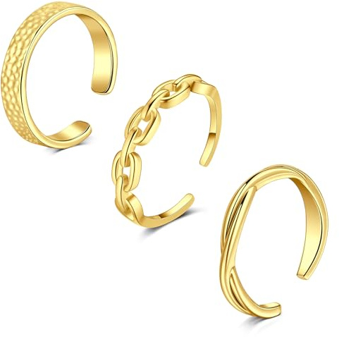 WillTen 2-4 st guld silver tåring rostfritt stål justerbar böjning öppen tåring, blompil löv enkel tunn CZ tå finger svansring sommar strand fot smycken set för kvinnor män, Metall, Kubisk zirkonia