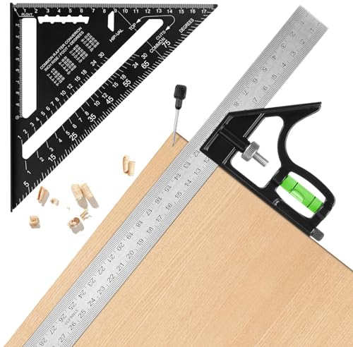 Flintronic Squadra da Falegname 180mm, Squadra Combinata 300mm, Squadra Combinata per Legno con Livella a Bolla, Strumento di Misurazione Multifunzionale, per Falegname Misurare et Segnare