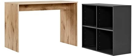 mokebo Schreibtisch klein in Eiche/Weiß mit Stauraum 'Der Produktive', auch als Computertisch oder Arbeitstisch im Büro, Kinderschreibtisch oder Gaming Tisch mit 4 Fächern in 112x77x54 (B/H/T in cm)