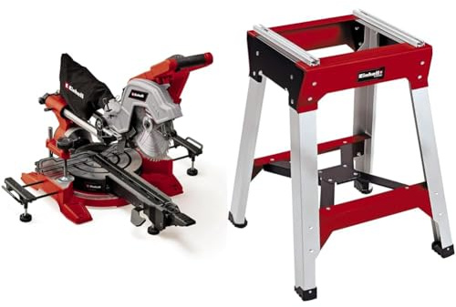 Einhell Zug-Kapp-Gehrungssäge TE-SM 8 L Dual (1.800 W, Ø 216 mm Sägeblatt, 305 mm Schnittbreite, 65 mm Schnitttiefe, Schnittlinienlaser, beidseitige Sägekopfneigung, inkl. Untergestell)