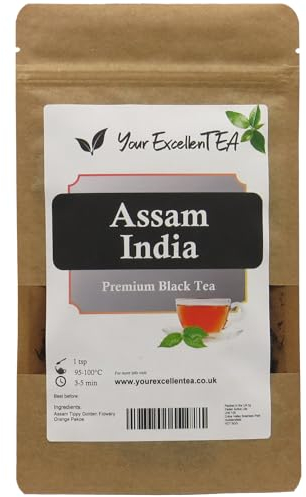 Assam India Tea Loose Leaf Black Tea (150g) Tippy Golden Flowery Orange Pekoe Pure Natural Dried Leaves Full-Bodied Aromatic Perfect for a Morning Relaxation Hot Iced or Cold Brew, Resealable Pouch