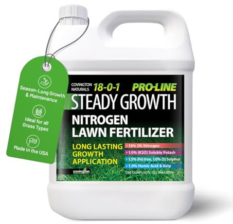 Covington ProLine 18-0-1 NPK Liquid Slow Release Lawn Fertilizer (32oz) – High Nitrogen Lawn Food for All Grass Types – Supports Steady Growth & Maintenance – Deep Green Turf Builder Concentrate
