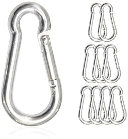 Hocansen 10 Stück Karabinerhaken Klein Schlüsselanhänger Karabiner mit Federhaken M4 Edelstahl Federkarabiner für Rucksack,Camping (KG/M4)