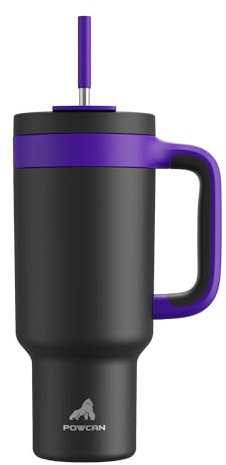 POWCAN 40 oz Tumbler with Handle, 2-in-1 Straw and Sip Lid, Leakproof, Dishwasher Safe, Insulated Stainless Steel Travel Coffee Mug, Keeps Cold for 34 Hours, Fits in Car Cup Holder (Iris)