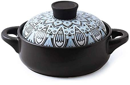 Una pentola di cottura con coperchio di ceramica Ceramic Round Casserole, Large Slow Cooker With Dual Handles And Lid(1.5L)