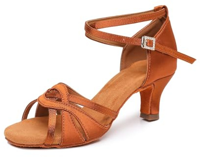 Rosefinch Zapatos de Baile Latino para Mujer Zapatos de Baile de salón Profesional Salsa Tango Marrón 5cm Tacón 35EU