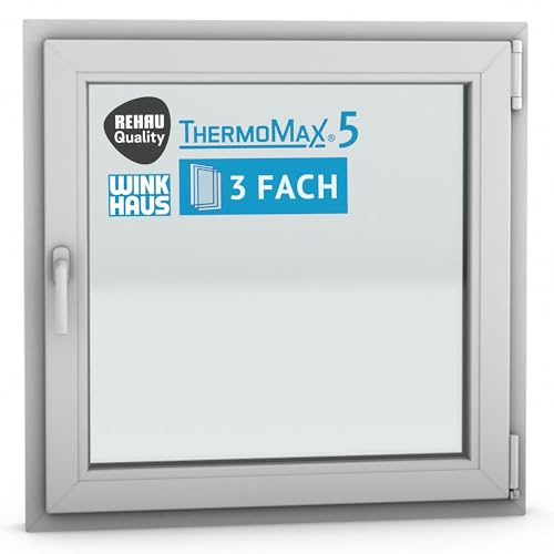 ThermoMax 5 Classic Kunststoff-Fenster, Uw-Wert 1,2, BxH: 90x90cm / 900x900mm, DIN rechts (Griff links), mit 3-fach Wärme-Isolier-Verglasung, Winkhaus Sicherheitssystem & Rehau Profil