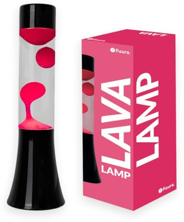 Fisura - Lampada di lava rosa 30 cm con base nera e liquido trasparente. Lampada decorativa dall'effetto rilassante per casa e ufficio. Dimensioni: 9 x 9 x 30 cm.