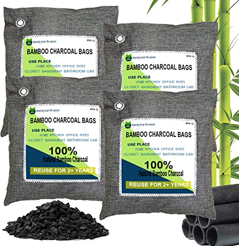 Charcoal Bags, Bamboo Bag 4 pack, 4x200g Air Purifier And deodorize, Charcoal Air Purifying Bags